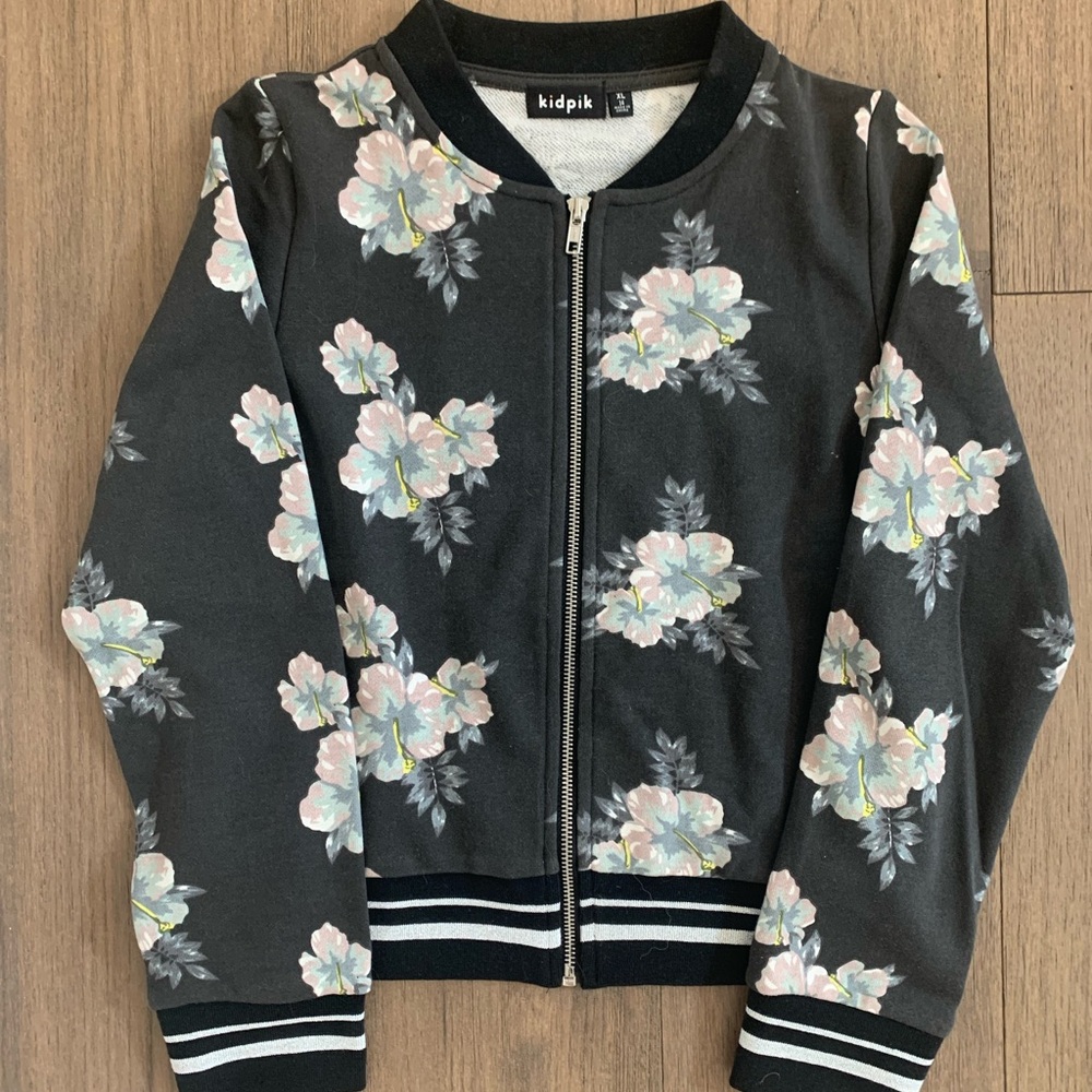 Kidpik Black Floral Zip-Up Jacket